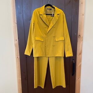 Mustard Double-Breasted Blazer & Trouser Pant Suit